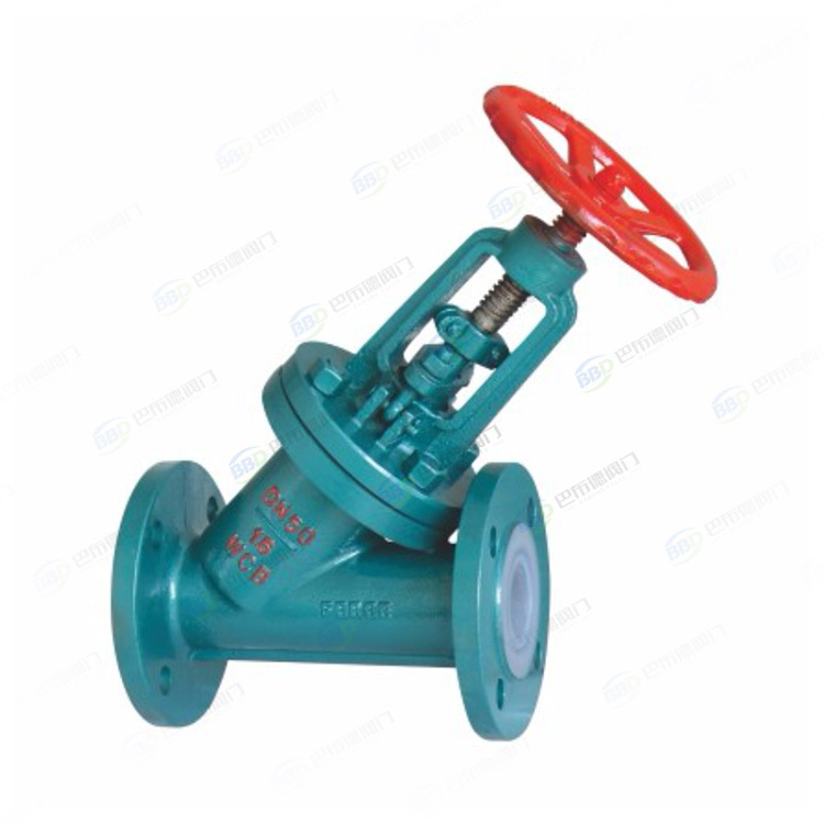 Fluorine lined Y-shaped globe valve