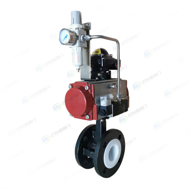 Fluorine lined pneumatic flange butterfly valve