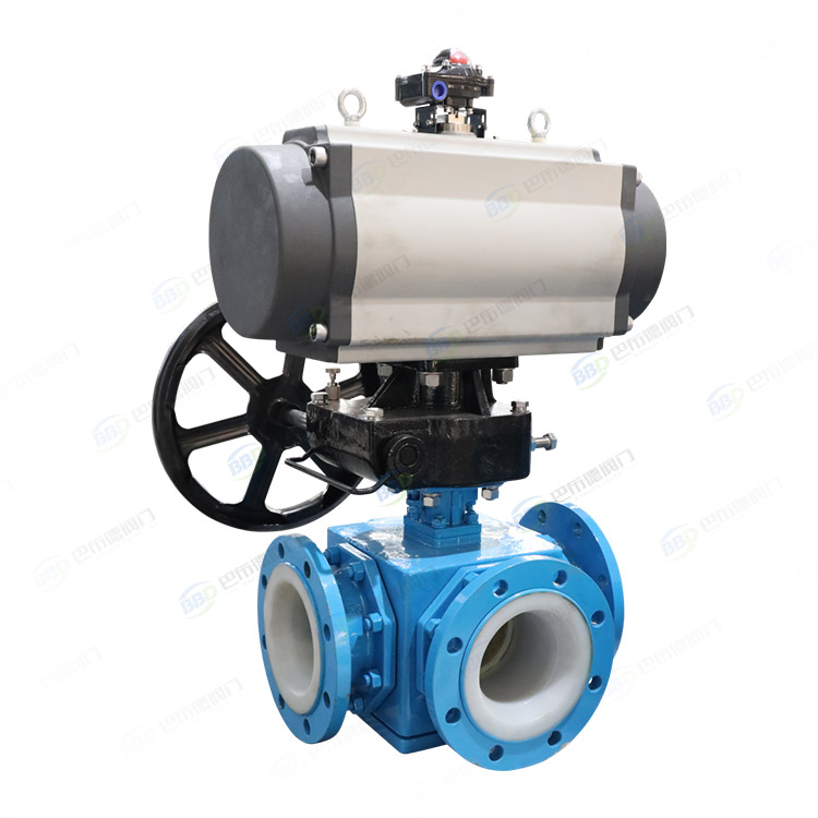 Fluorine lined three-way ball valve