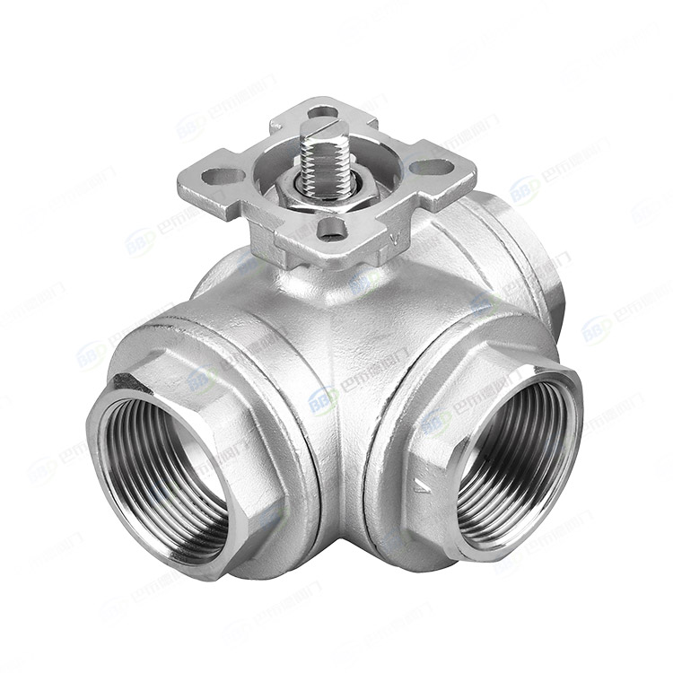 Three way high platform internal thread ball valve