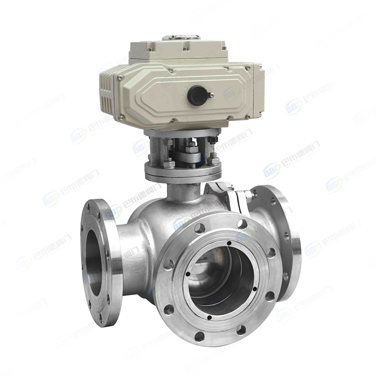 Electric three-way flange ball valve