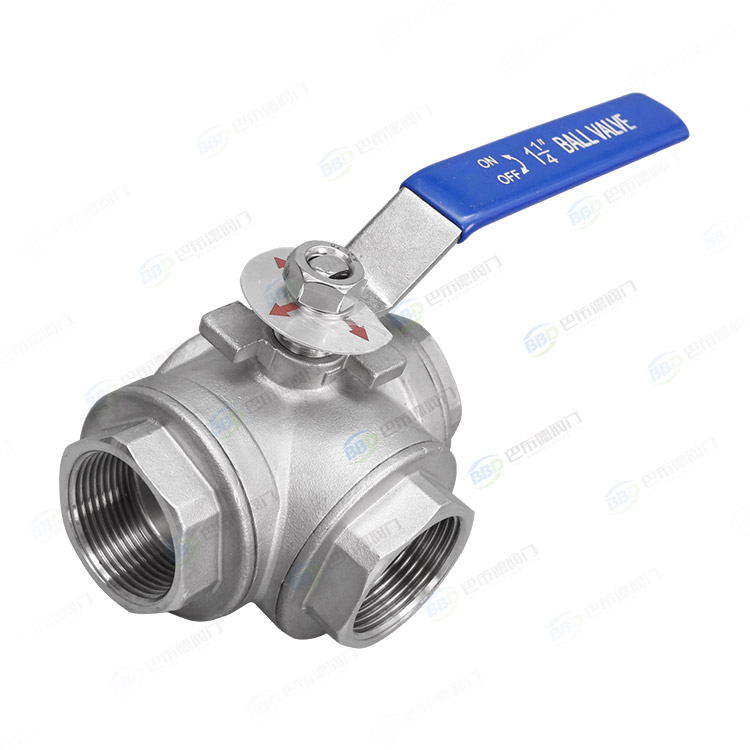 Three way threaded ball valve